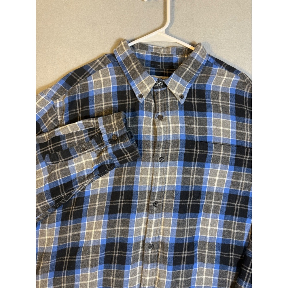 St Johns Bay Mens 2XL Blue Black Plaid Flannel Shirt Super Soft Cotton Button Up